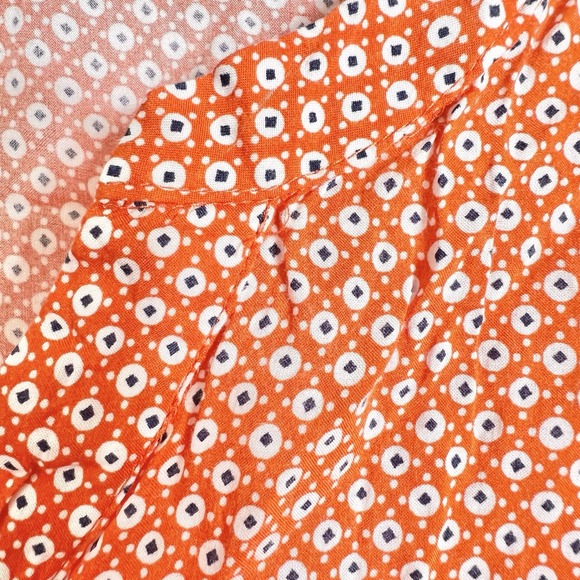 Anne Carson Women's Large Orange Blue White Geometric Print 3/4 Sleeve Blouse - Picture 2 of 8